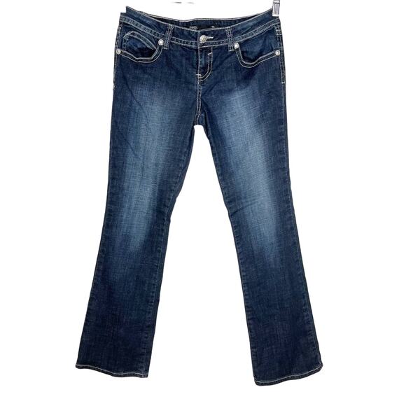 YNQ | Blue Wash Distressed Boot Cut Jeans | Bottoms - Picture 2 of 12